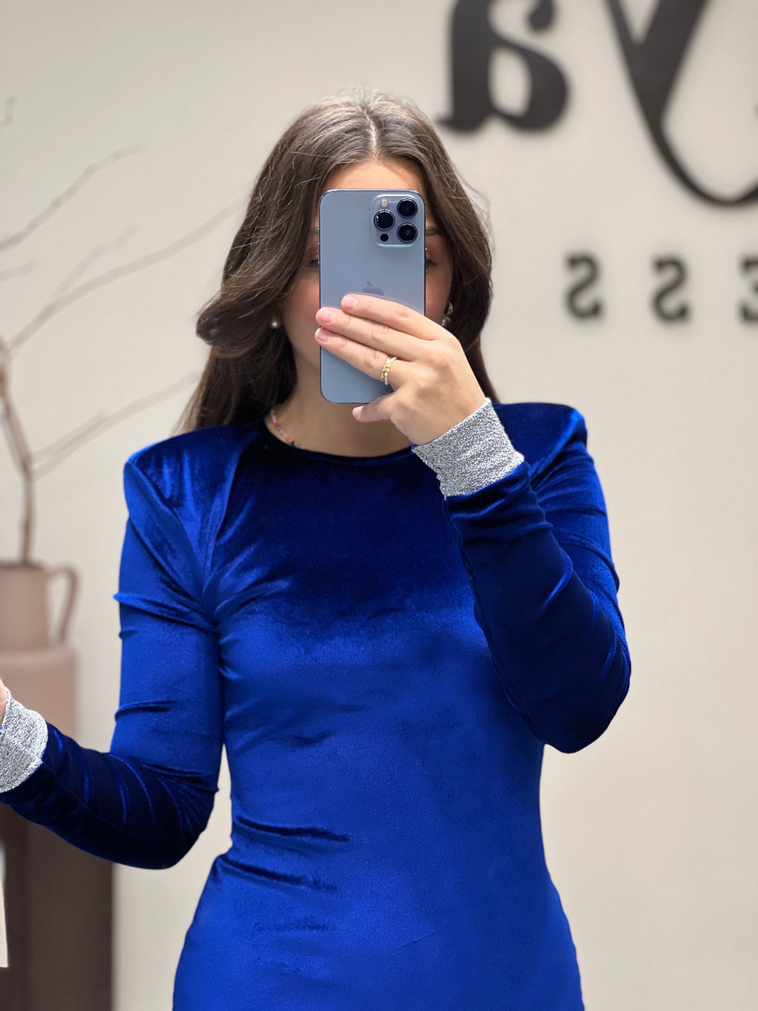 Velvet Midi Dress Blue